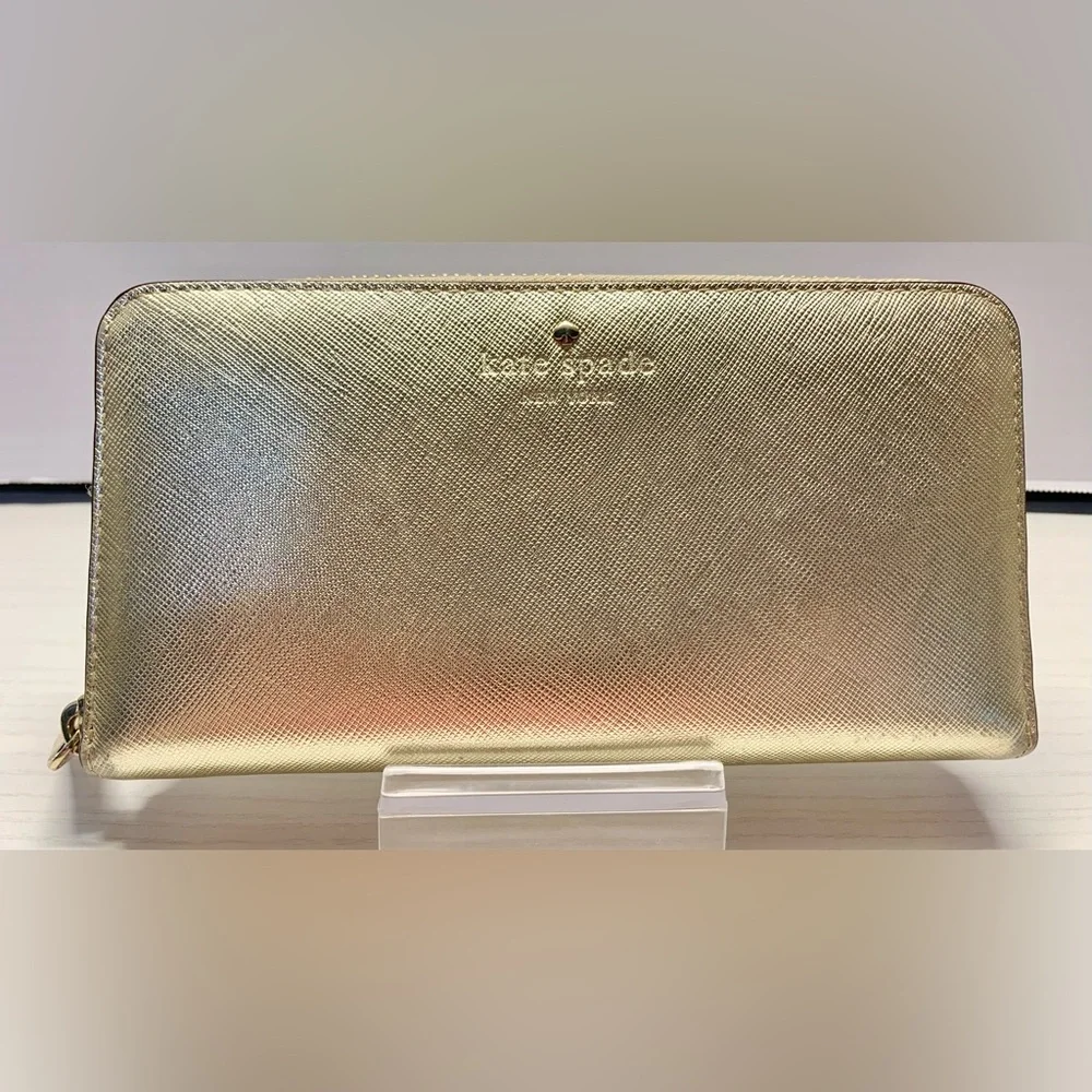 Kate Spade New York Metallic Gold Zip Around Continental Wallet
